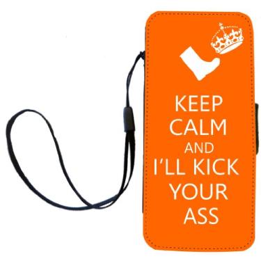 Imagem de Rikki Knight Keep Calm or I'll Kick Your Ass Orange Color Flip Carteira iPhone com aba magnética para Apple iPhone 5c