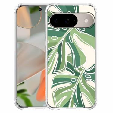 Imagem de AOSSXIN Monstera Leaves Minimalista Planta Linha Artística, Capa Amortecedora de TPU Macio Moderno para Google Pixel 9 e Pixel 9 Pro Transparente