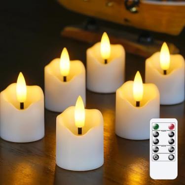 Imagem de Wroxipel Pacote com 6 velas votivas sem chama de plástico branco operado por bateria, temporizador diário automático, 4 x 5,8 cm, com controle remoto