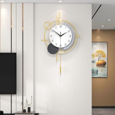 Imagem de YIJIDECOR Relógio de parede decorativo grande moderno relógio de parede silencioso sem tique-taque operado por bateria relógio de pêndulo exclusivo dourado para sala de estar, quarto, escritório
