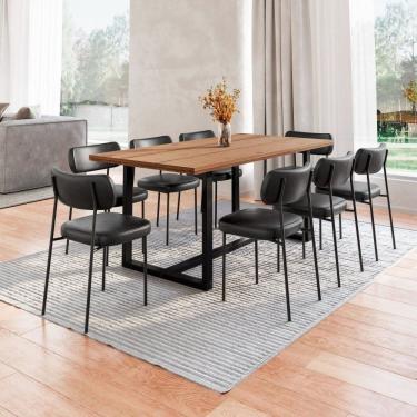 Imagem de Conjunto Mesa De Jantar Rústica De Madeira Maciça Com Cadeiras Mona Preto-marrom