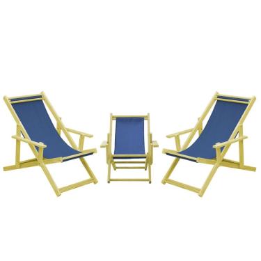 Imagem de Kit 3 Espreguiçadeiras 2 Adulto E 1 Infantil-azul Marinho