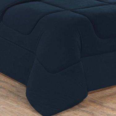 Imagem de Kit Edredom Jogo De Lençol Malha 100% Algodão Gran Moratta 7 Peças Queen Azul Marinho