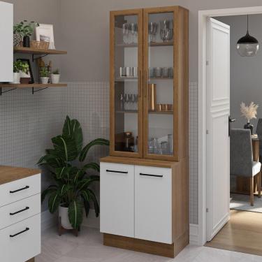 Imagem de Kit Balcão + Cristaleira 70cm Rustic Branco Agata Madesa 01 Rustic Branco