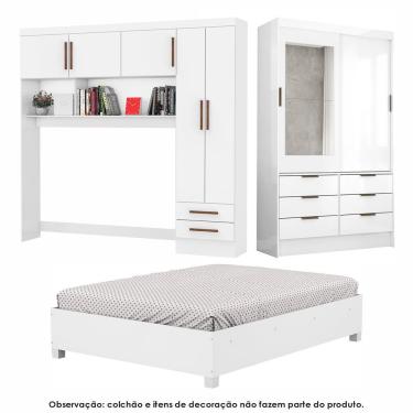 Imagem de Guarda Roupa Sevilha Com Espelho E Cama Casal Carioca Móveis Branco