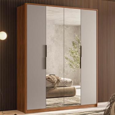 Imagem de Guarda Roupa Casal 4 Portas Com Espelho E 3 Gavetas Grécia Prime Tx Nogueira-nude