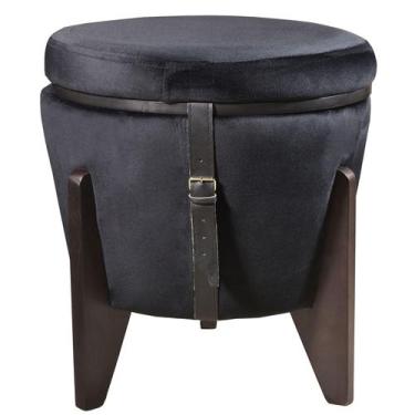 Imagem de Puff Multifuncional Kit 2 Mesa Baú Veludo Preto - Natalino Decorações