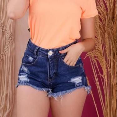 Imagem de Short jeans destroyed com lavagem escura tamanho 38 - Loja Lobo