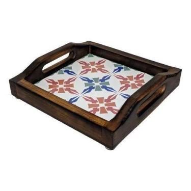 Imagem de Bandeja Decorada Em Madeira Estampada Com Azulejos Para Café Manhã C A