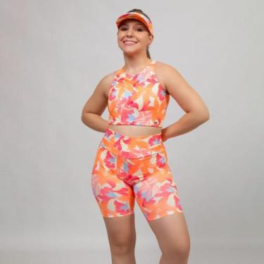 Imagem de Conjunto Top Cropped com Bojo + Short Praia Fitness + Brinde Viseira E