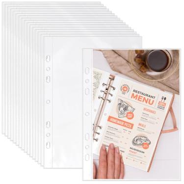 Imagem de VOKOY Pacote com 100 protetores de lençol de 14 x 21 cm para fichário A5 de 3 ou 6 anéis, tamanho de meia letra, 7 furos, mini capas protetoras de folhas resistentes e bolsos transparentes para