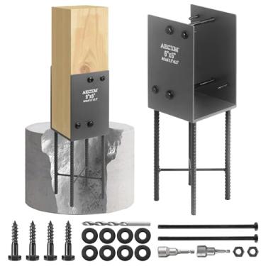 Imagem de Aecxm Suporte de Poste de Cerca Em Formato de U de 6"x6"(Na Verdade 5,5"x5,5") para Serviços Pesados, Suporte de Poste de Concreto Úmido, para Grades de Deck, Cercas, Gazebos, Supo (6″X6″(Real 5,5″X5,