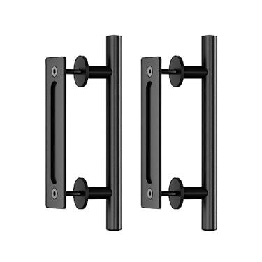 Imagem de ZEKOO Puxador de porta deslizante de celeiro de 30,5 cm design de dois lados preto aço carbono portão jardim galpão puxador de porta (2 peças)
