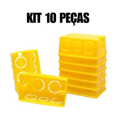 Imagem de Kit 10 Caixinha de Luz Amarela 4x2 Reforçada para Tomada Interruptor P