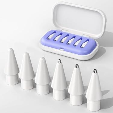 Imagem de Pacote com 6 pontas de substituição para Apple Pencil, pontas de agulha com capa, pontas de lápis sem desgaste para Apple Pencil 2ª geração/1ª geração/USB C/Pencil Pro, conjuntos de lápis iPad Pro