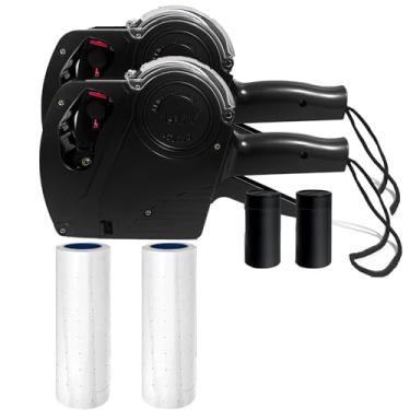 Imagem de Pacote com 2 pistolas de preço de 1 linha e 8 dígitos com etiquetas brancas em branco, conjuntos de refil de tinta para impressão de preço de etiqueta, mercearia, pequenas empresas, supermercado