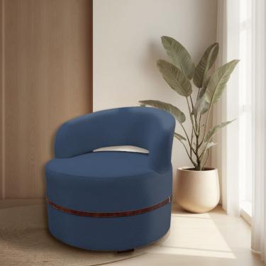 Imagem de Poltrona Decorativa Luana Estofada para Sala de Estar Linho Azul