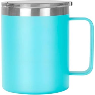 Imagem de Caneca Termica 360ml em Aço Inox com Tampa e Alça - Ideal para Café, Cerveja, Bebida Quente e Gelada, Chopp (Azul)