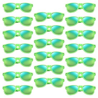 Imagem de Pibupibu Pacote com 20 óculos de sol verdes volumosos, anos 80, 90, retrô, neon para festas, para mulheres e homens, lentes espelhadas
