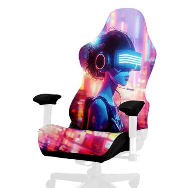 Imagem de Capa para cadeira de jogos, estilo Cyberpunk fixe, alta elasticidade, macia, fácil de instalar, capa de assento para cadeira de jogos com capa de apoio de braços - sem cadeira (I)