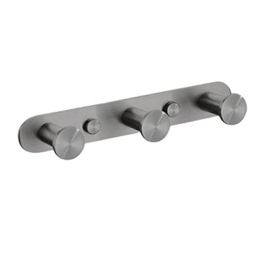 Imagem de Prateleira de parede cinza para banheiro, suporte para papel higiênico, barra de toalha, trilho, gancho para roupão, acessórios para banheiro (3 ganchos)