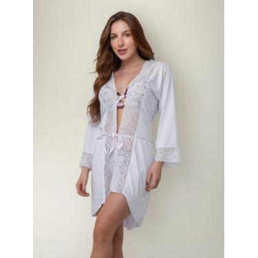 Imagem de Robe Luxo Noiva Renda Feminino Moda Íntima Camisola Lingerie - Golden 