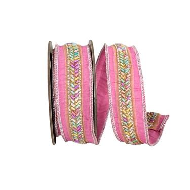 Imagem de Reliant Ribbon Fita de borda com fio Dupioni Glitter frisada, rosa