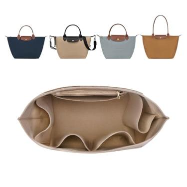 Imagem de ZTUJO Inserção organizadora de bolsa para Longchamp Le Pliage, bolsa de feltro premium Longchamp Inserção organizadora pequena média grande (bege, pequeno para alça P)
