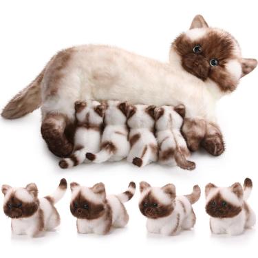Imagem de Bicho de pelúcia Skylety Nurturing Siamese Cat com 4 gatinhos de 40 cm