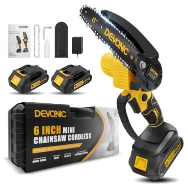 Imagem de XGOLD Mini Motosserra Devonic De 6 Polegadas Sem Fio, Portátil, Tesoura Poda Com Trava Segurança E Proteção Contra Sobrecarga Para Corte Madeira, Árvores Jardinagem (2 Baterias)