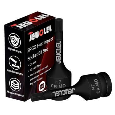 Imagem de JEUCLEL 2 peças de soquete hexagonal de 7 mm, soquete Allen de acionamento de impacto H7 de 1/2 polegada, adaptador de chave de fenda hexagonal com alongamento de aço Cr-Mo para chaves catracas