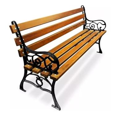 Imagem de Banco de Jardim em Madeira com Pés em Alumínio Fundido, Design Clássico, Resistente à Área Externa (Preto)