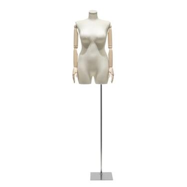 Imagem de Manequins de varejo com torso de linho, braço de madeira maciça removível e giratório, adequados para lojas de roupas e fotografia doméstica(White Silver)