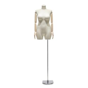 Imagem de Manequim feminino plus size meio corpo, suporte de metal removível e ajustável de 69 a 92 polegadas, torso de fibra de vidro e linho(White)