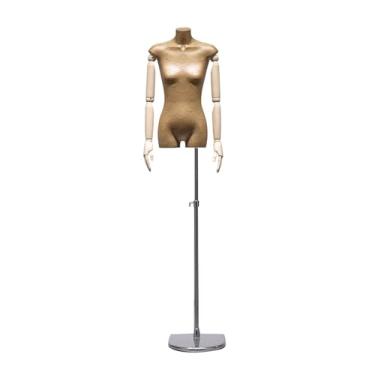 Imagem de Modelo de varejo de corpo feminino com base semicircular, torso de papel kraft com altura ajustável de 66-90"(There are arms)