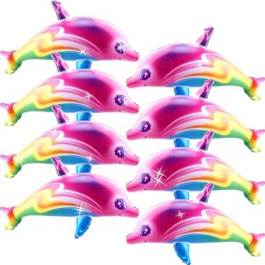 Imagem de Feradny Pacote Com 8 Golfinhos Infláveis Arco-Íris De 34" Coloridos, Brinquedo Inflável Para Piscina, Natação, Praia, Aniversário, Tema Aquático, Decoração Festa