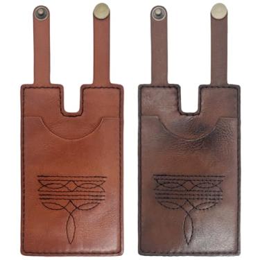 Imagem de Numfog Carteira feminina tipo bota ocidental com alça de encaixe, carteira de couro para botas e porta-cartão de crédito, Marrom + Tawny, 2psc, Tendência