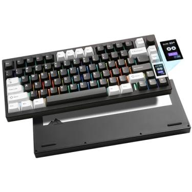 Imagem de YUNZII AL80 Teclado mecânico sem fio, Full alumínio CNC, smart LCD Display, Hot Swappable Gasket Mount 75% Layout with Knob, BT/2,4 G/USB-C, QMK/Via Suporte para Win/Mac (Black, zero linear)