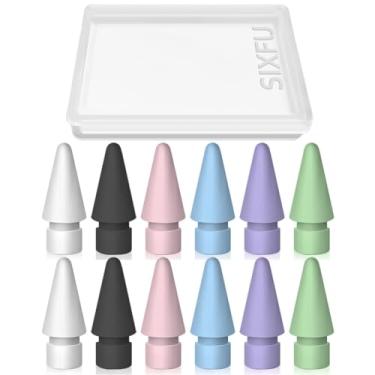 Imagem de 12 pontas para Apple Pencil, pontas de caneta Apple compatíveis com ponta de lápis para iPad com capa para Apple Pencil Pro/USB-C/ iPencil/1ª geração/2ª geração (branco, preto, rosa, azul, roxo, verde