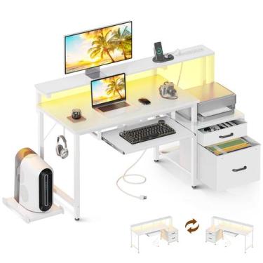 Imagem de Mesa de computador AODK 48 com armário de arquivos de tecido e gaveta 