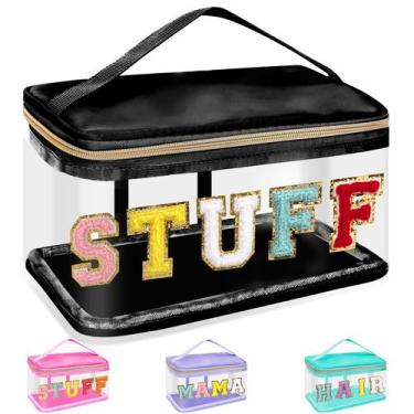 Imagem de Bolsa de maquiagem izuzta Chenille Letter Clear à prova d'água para mu