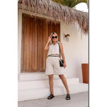 Imagem de Conjunto feminino camisa e bermuda linho-viscose betina - Thati Gutier