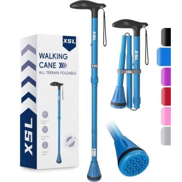 Imagem de XSL Bengala de caminhada – Bengalas de caminhada dobráveis, ajustáveis e dobráveis para homens e mulheres, ponta resistente para todos os terrenos, com bolsa de viagem | Bengalas portáteis para idosos