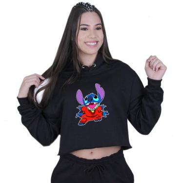 Imagem de Cropped Moletom Feminino Lilo Stitch Alien - Lafre, Preto, G