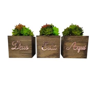 Imagem de Kit Vasinhos Decorativos - Conjunto C/3 Frases Espelhadas Rose - Deus 