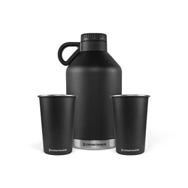 Imagem de DrinkTanks Growler de aço inoxidável isolado de 1,8 g com 2 copos de metal reutilizáveis de 473 ml – Conjunto de Growler de cerveja selado a vácuo para cerveja artesanal, água, uso ao ar livre, à