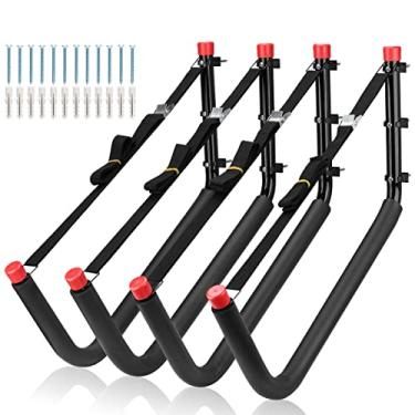 Imagem de Naikozmo 4 Pack Kayaks Storage Racks, 20.5 Inch Heavy Duty Canoe Hangers, Wall Mount Hooks for Stand Up Paddle Boards, Surfboards, SUP, Ski, Snow Board, Black + Red