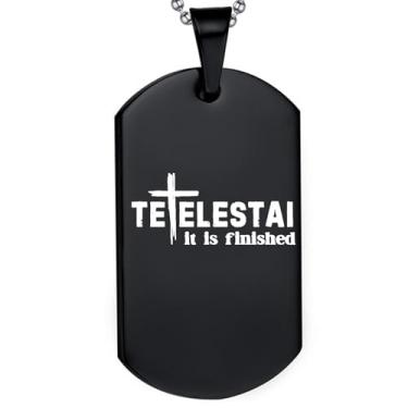 Imagem de DOMYUHAO Colar com pingente de casamento cristão em aço inoxidável gravado pela Tetelestai It Is Finished Cross Jesus Last Words Easter Bible Verse Dog Tag Gifts, One size, Aço inoxidável, Sem Pedra