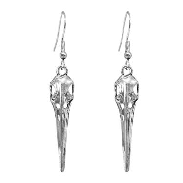 Imagem de RofYof Brincos femininos de caveira de corvo de prata para Halloween, vintage, viking, odin, corvo, pássaro, pingente, conjunto gótico, design punk, Small, Metal, Sem pedra preciosa