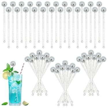 Imagem de OLYCRAFT 120 peças de bolas de discoteca, agitadores de coquetel, 20 cm, prata, redondo, espelho, swizzle, bastões decorativos, bola espelhada, café, bebida, agitadores para bar, festa, casamento